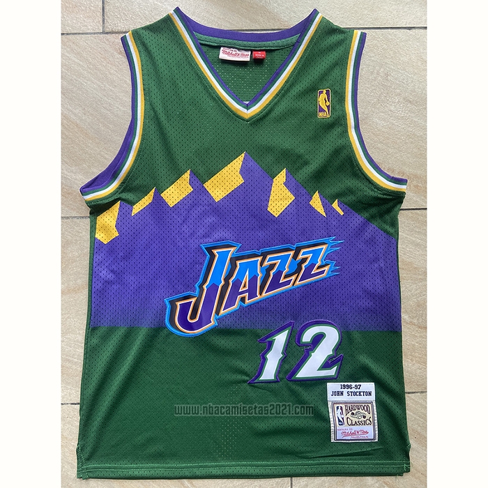 Camiseta Utah Jazz John Stockton #12 Mitchell & Ness 1996-97 Verde